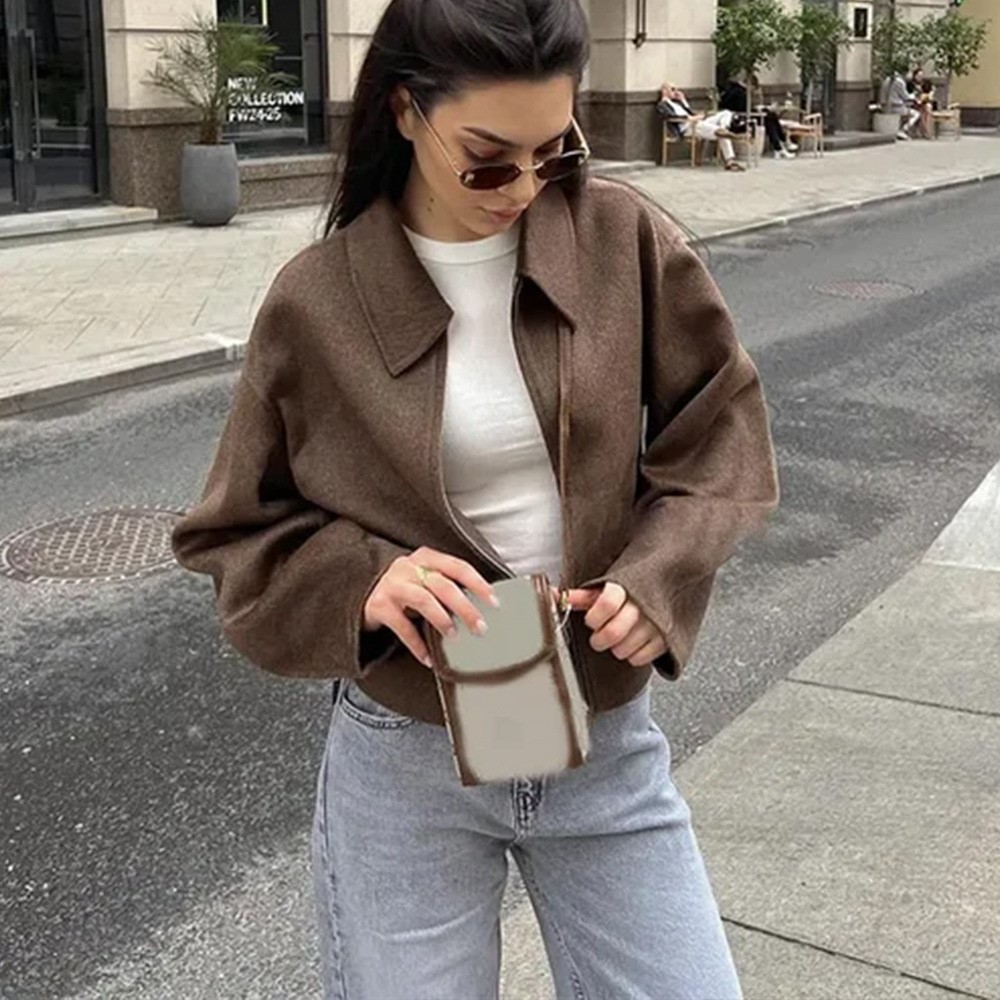Street Fashion Shanghai - Винтажные однотонные коричневые пальто с отложным