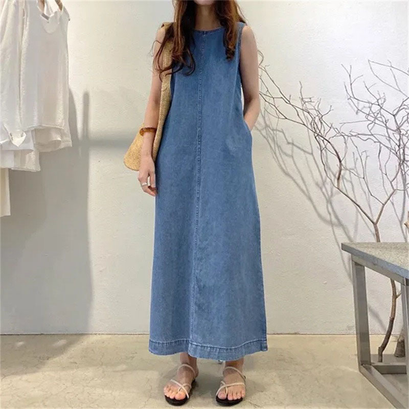 Street Fashion Shanghai - Модное длинное платье с круглым вырезом,