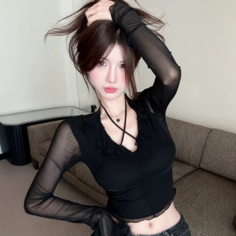 Женская блузка с V-образным вы – обзор и цена Mesh Top Layering